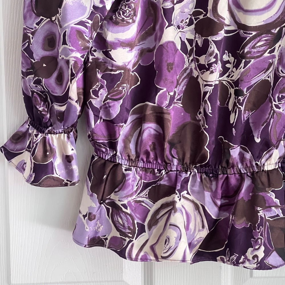 MSK Floral Peplum Blouse Womens Large Off Shoulder Ruffle Purple Rose Boho Top - Picture 8 of 11